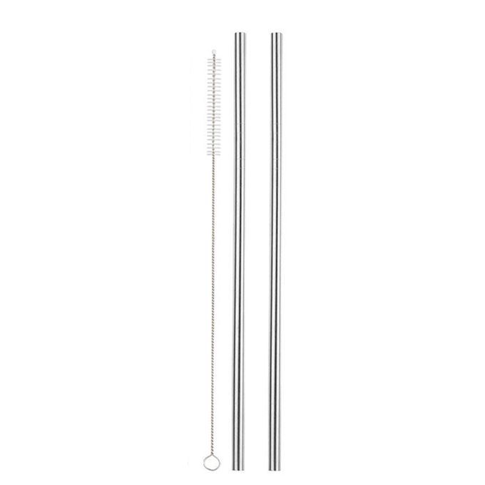 2pcs Stainless Steel Straws Reusable Straight & Brush