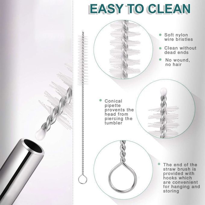 2pcs Stainless Steel Straws Reusable Straight & Brush