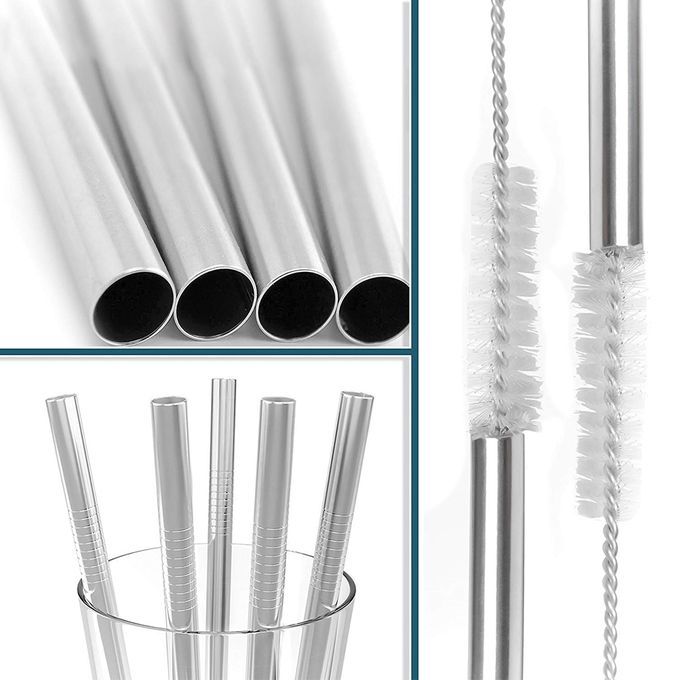 2pcs Stainless Steel Straws Reusable Straight & Brush
