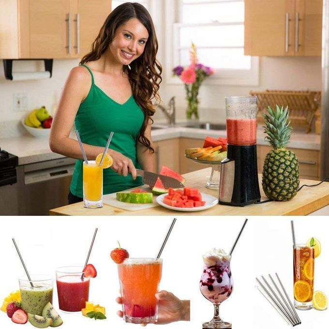 2pcs Stainless Steel Straws Reusable Straight & Brush