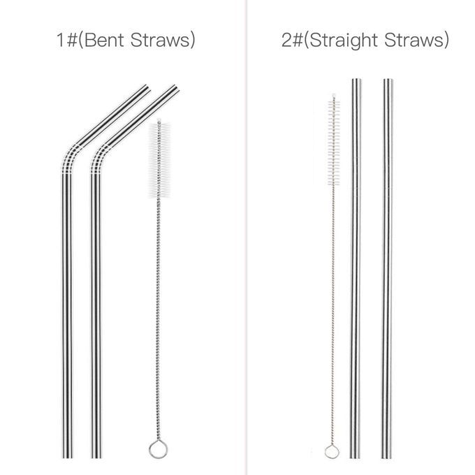 2pcs Stainless Steel Straws Reusable Straight & Brush