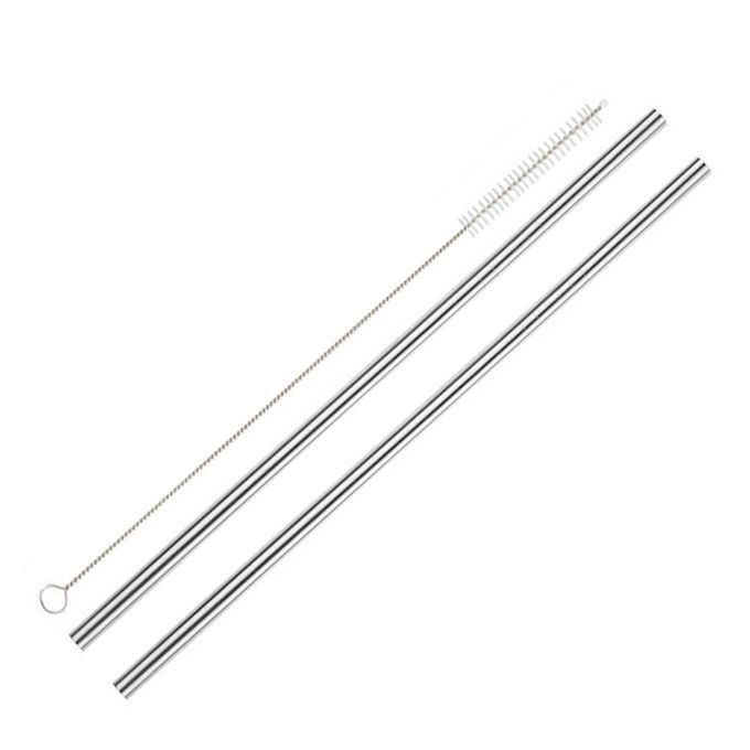 2pcs Stainless Steel Straws Reusable Straight & Brush