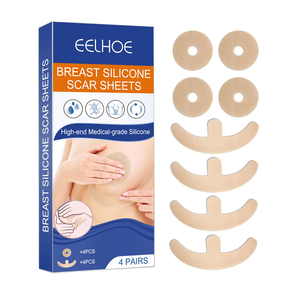 4 Pairs Breast Silicone Scar Sheets Safety Mild