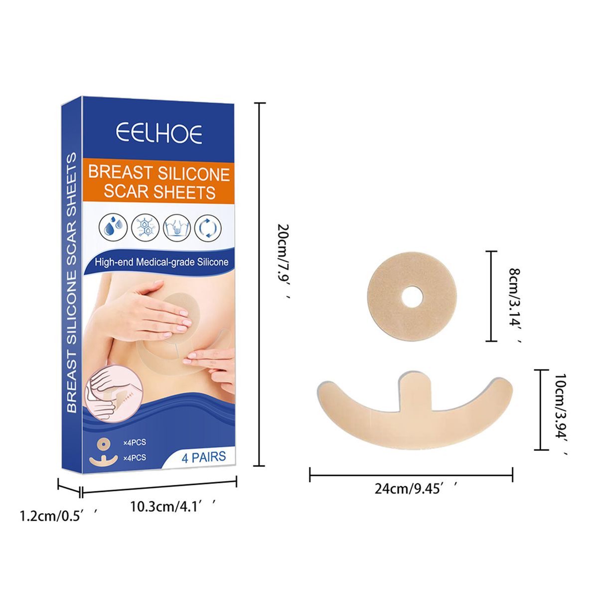 4 Pairs Breast Silicone Scar Sheets Safety Mild