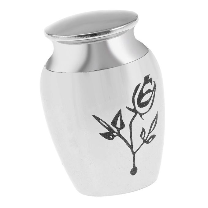 Stainless Steel Mini Urn Jar Funeral Cremation Container Rose Flower