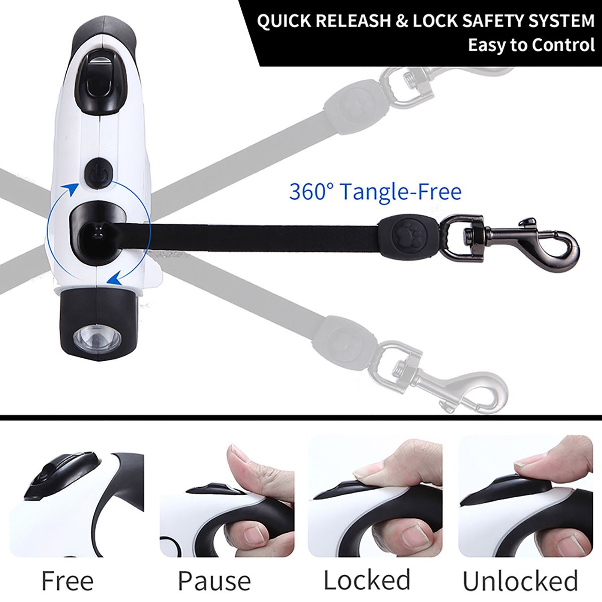 Retractable Dog Leash With LED Flashlight, Dog Safety
