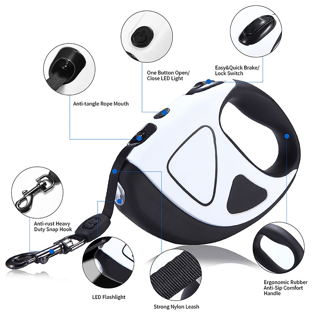 Retractable Dog Leash With LED Flashlight, Dog Safety