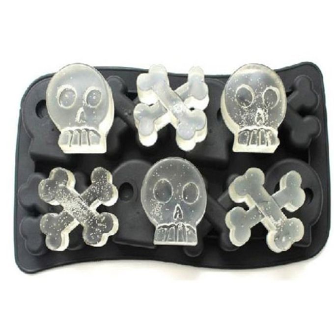 Halloween 3D Skull Ice Cube Mold With Lid Flexible Food Grad