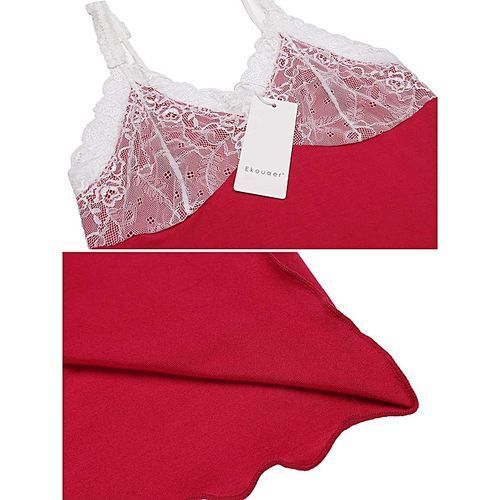Womens Pajamas Charming Chemise Nightgown Sleepwear Slip Lace Lounge Dress-Red