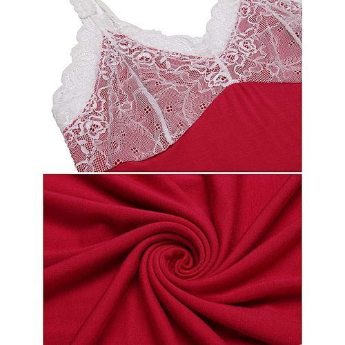 Womens Pajamas Charming Chemise Nightgown Sleepwear Slip Lace Lounge Dress-Red