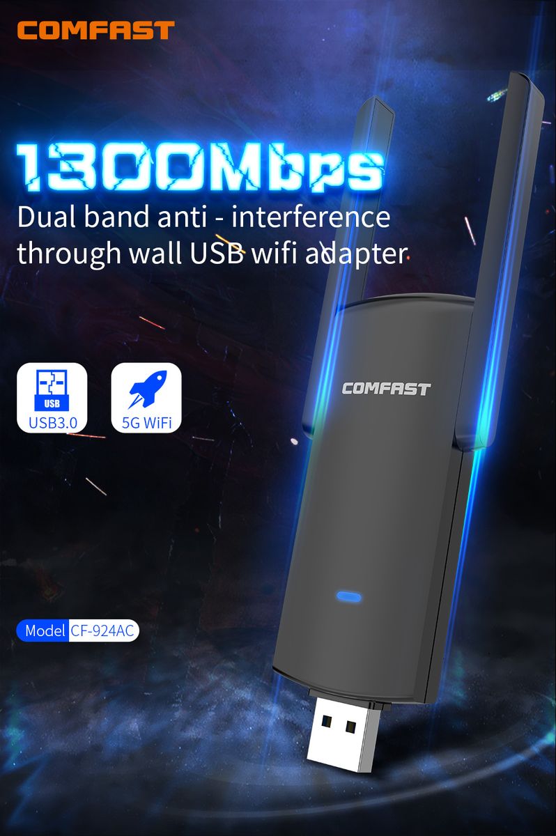 USB Wifi Adapter 2.4+5 G 1300Mbps Wifi USB Ethernet Network