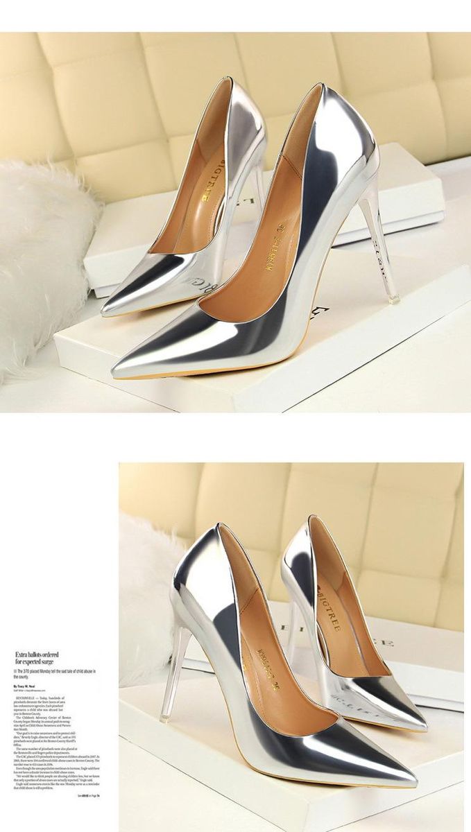 Women's High Heels 7.5CM Metal Heel Pointed Toe High Heels Silver