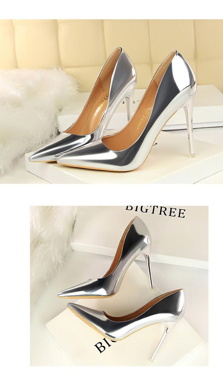 Women's High Heels 7.5CM Metal Heel Pointed Toe High Heels Silver
