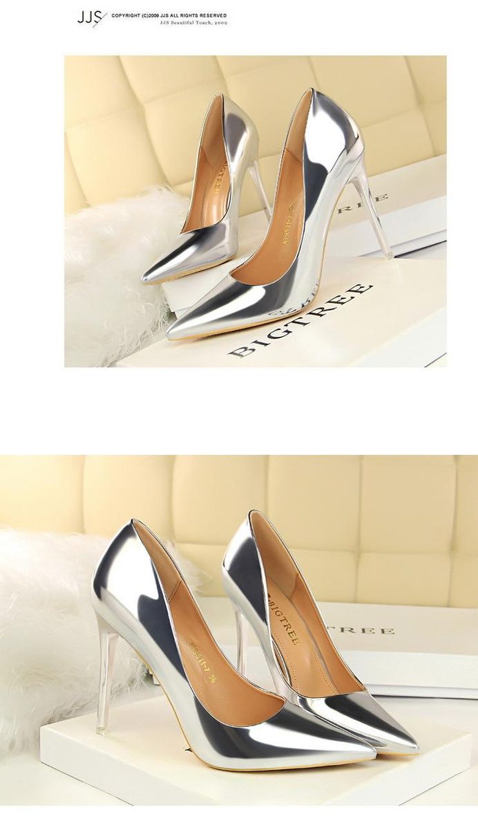 Women's High Heels 7.5CM Metal Heel Pointed Toe High Heels Silver