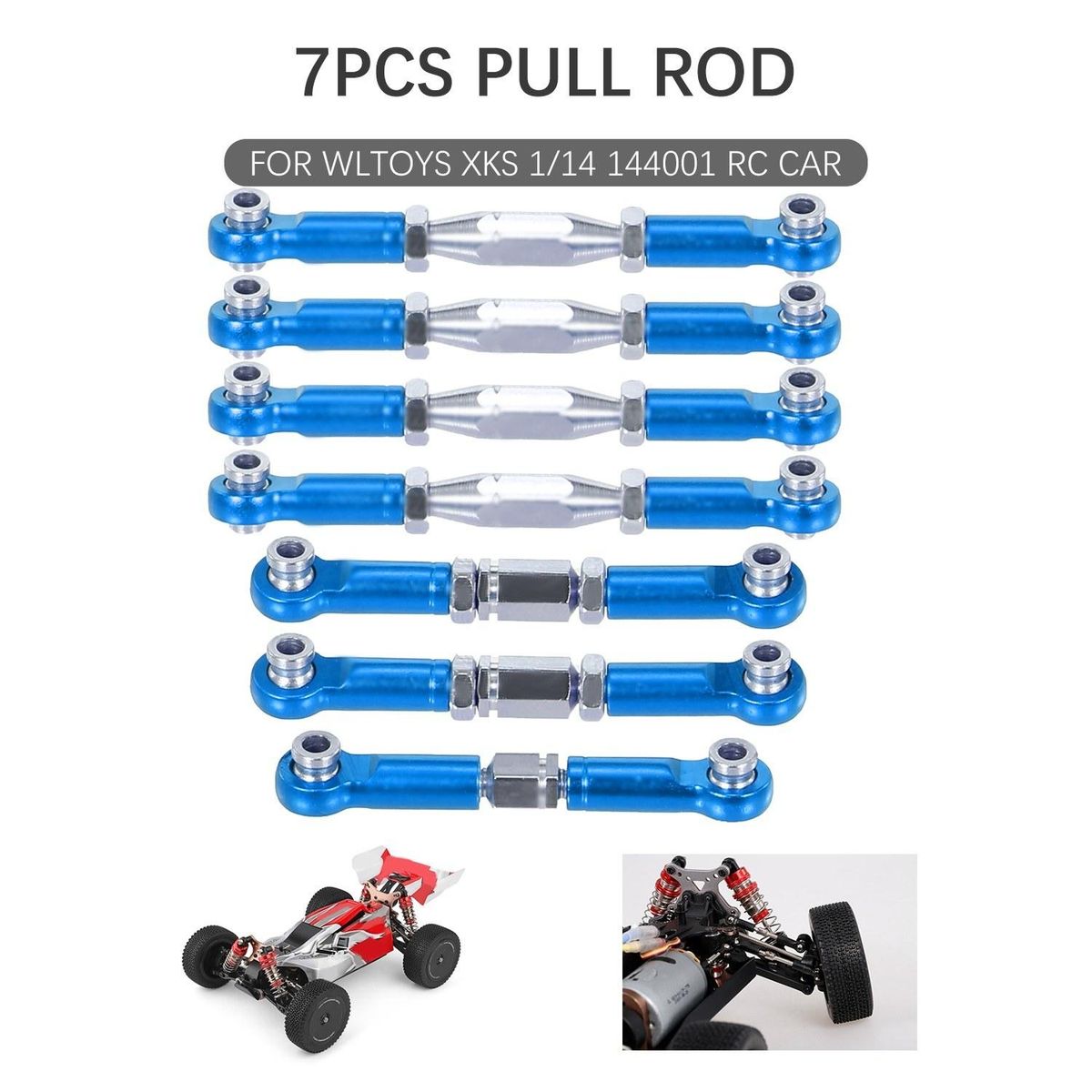 for WLtoys XKS 1/14 144001 RC Car 7pcs Steel Link Rods Pull Rods Aluminium Alloy Rod Ends RC Car Parts for RC Racing Car Buggy Off-road Car