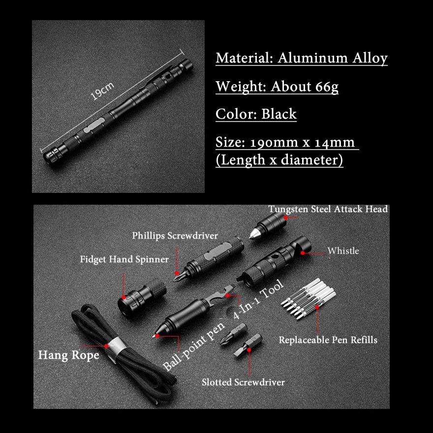Multi-Function Self  Tactical Pen Handnner Whistle Screwdriver Window Breaker DIY Outdoor Survival EDC Tool Fun Gift