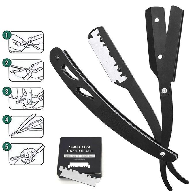 Professional Stainless Steel Barber Straight Edge  With Black