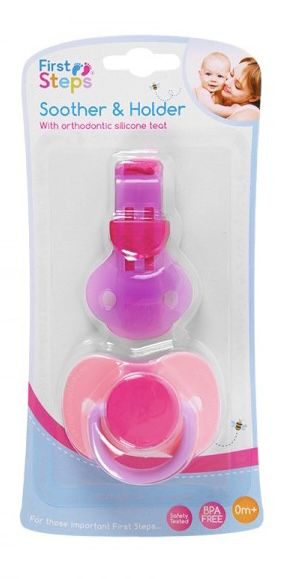 Soother And Holder Set Pink/Pink 0m+