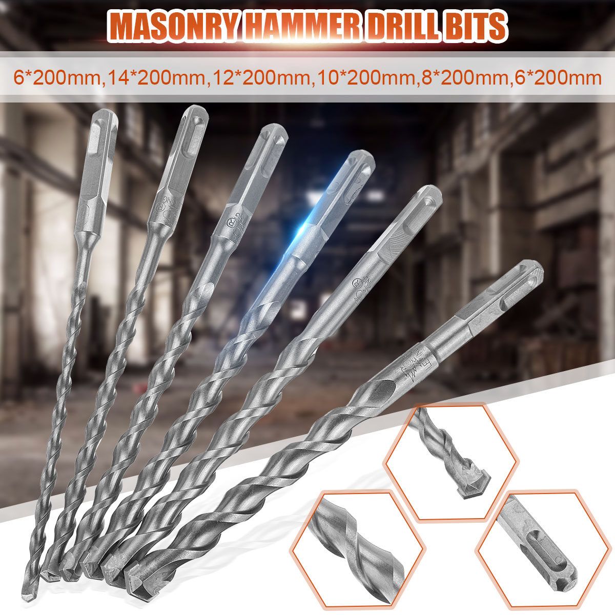 Hardened Chrome Alloy Steel Electric Hammer Drill Bit For Tiles Concrete Brick 6x200