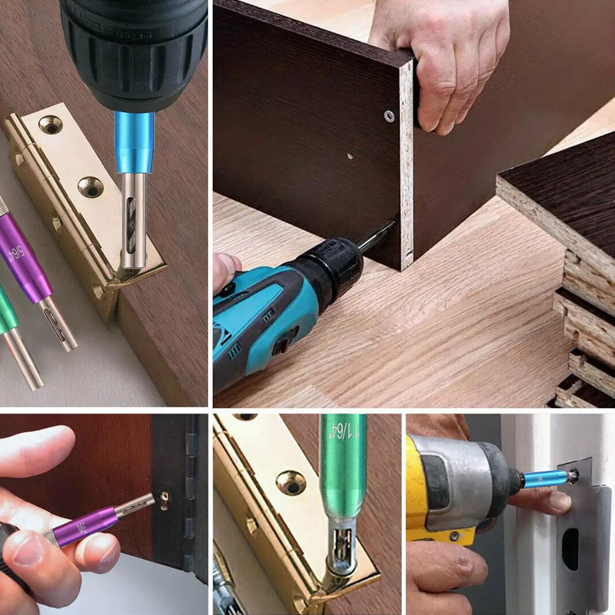 17PCs Self Centering Drill Bit Set Hex Shank Self Center Hinge Drill Bits Tool for Woodworking