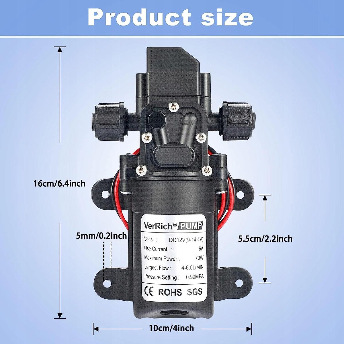 Diaphragm Pump 12V Water Pumps 70W Self Priming Sprayer Pump 6 L/Min 0.9MPA 131 PSI