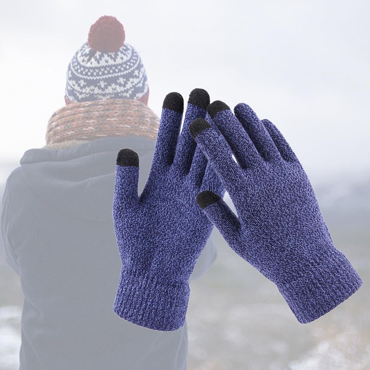 Warm Winter Gloves Touch Screen Knitted Mitten Dark Green