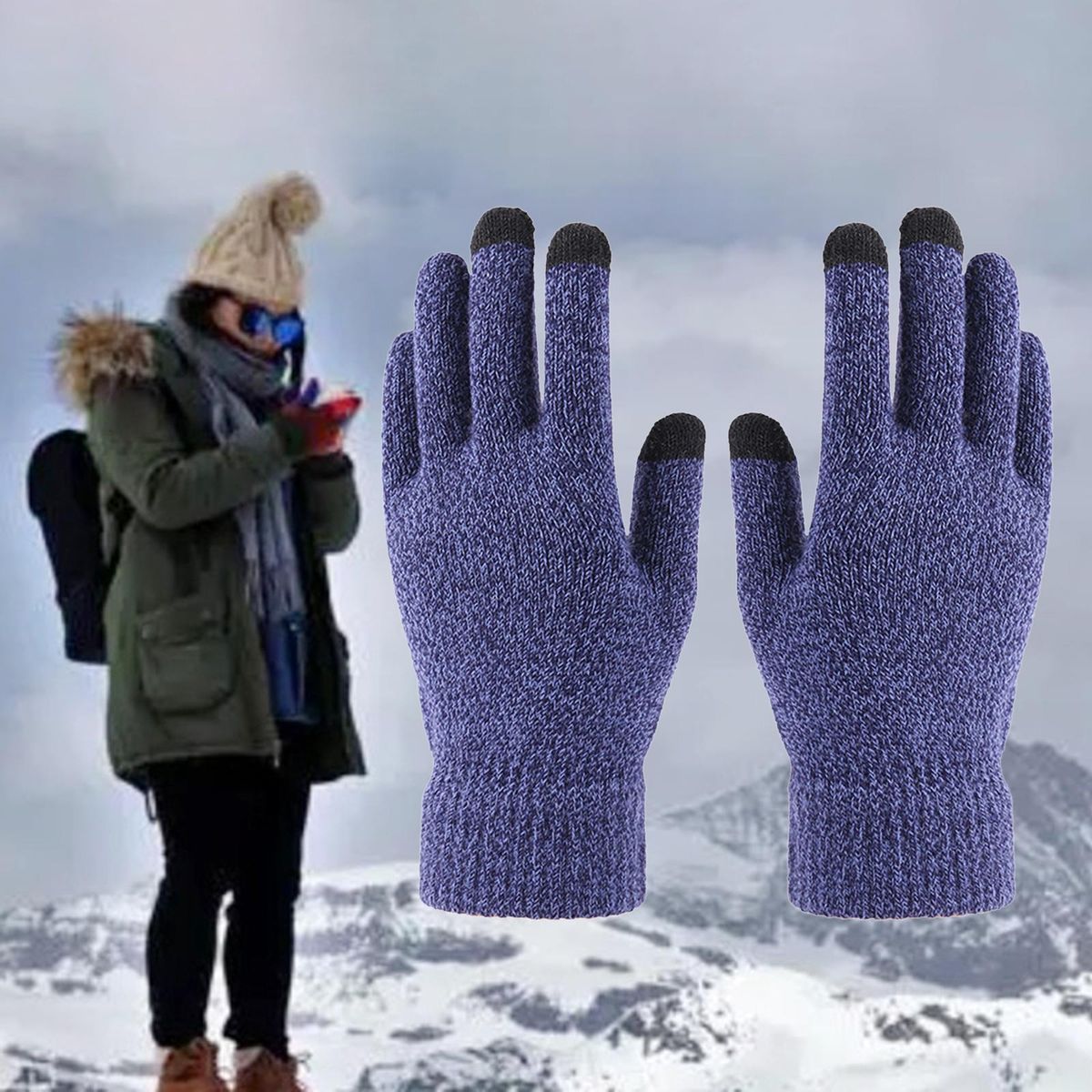Warm Winter Gloves Touch Screen Knitted Mitten Dark Green