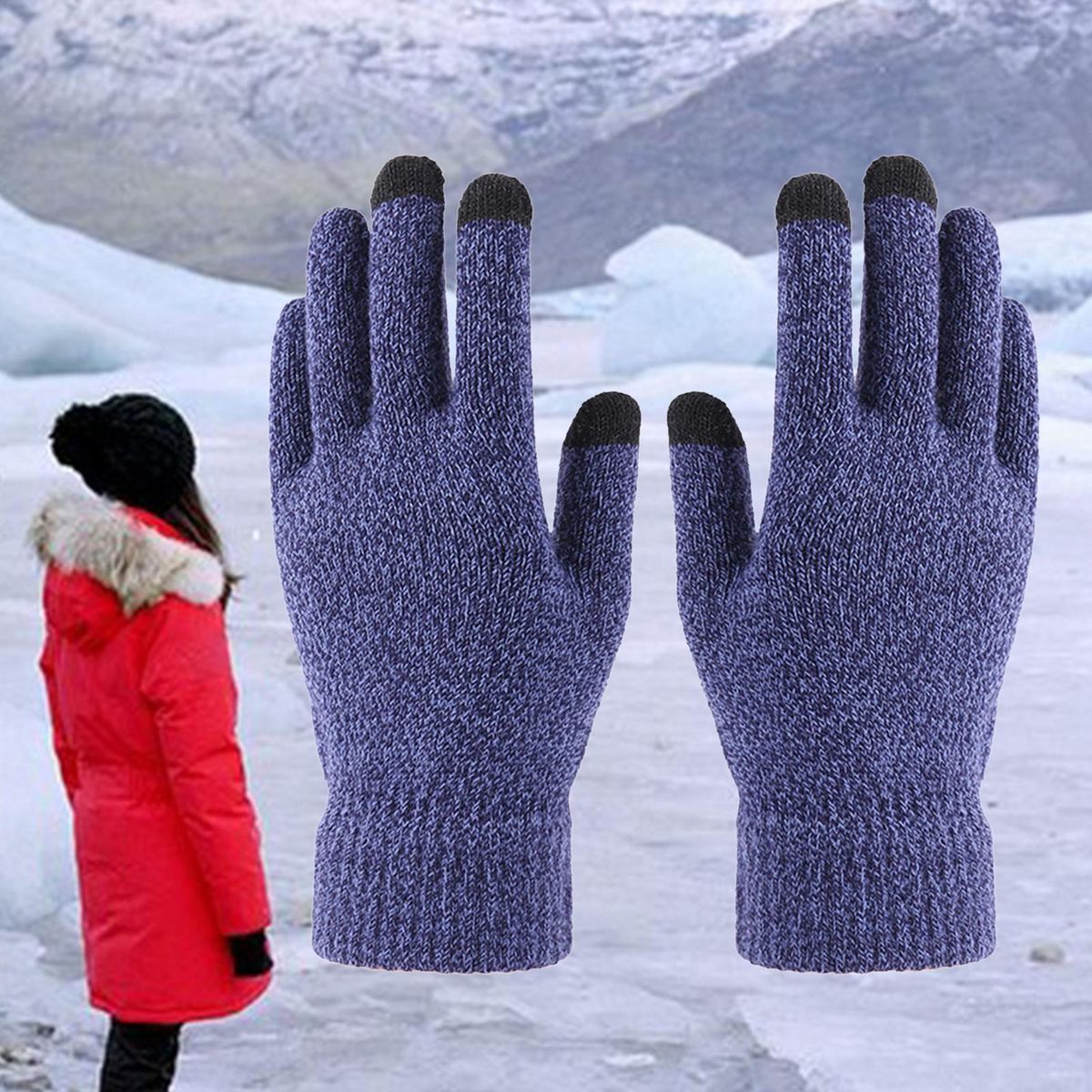 Warm Winter Gloves Touch Screen Knitted Mitten Dark Green