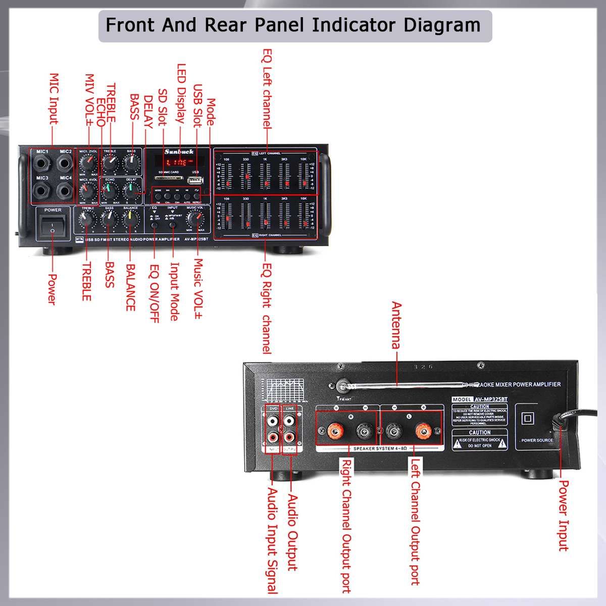 110/220V 8000W USB SD AMP FM DVD AUX With Remote Control Support 4 Way Microphone Input Bluetooth Amplifier Audio Stereo Digital