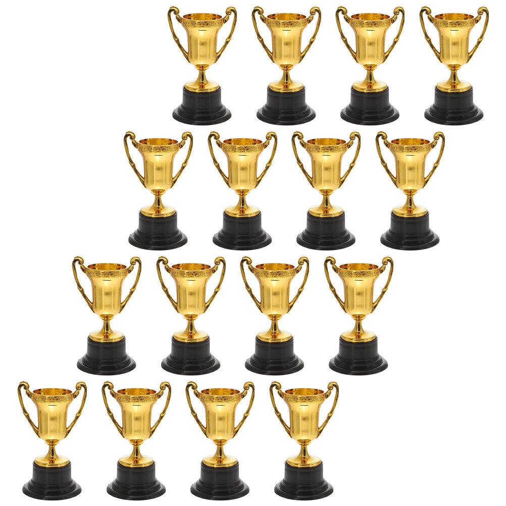 16 Pcs Soccer Gift Mini Kids Trophies Competition Game Prop Party Race Trophy Aldult 8.5X4.6CM Golden Plastic Award Toddler