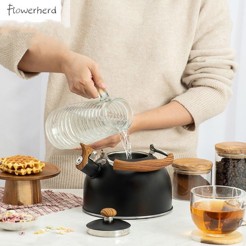 2.5L Whistling Tea Kettle Tea Pot Wood Scald Handle