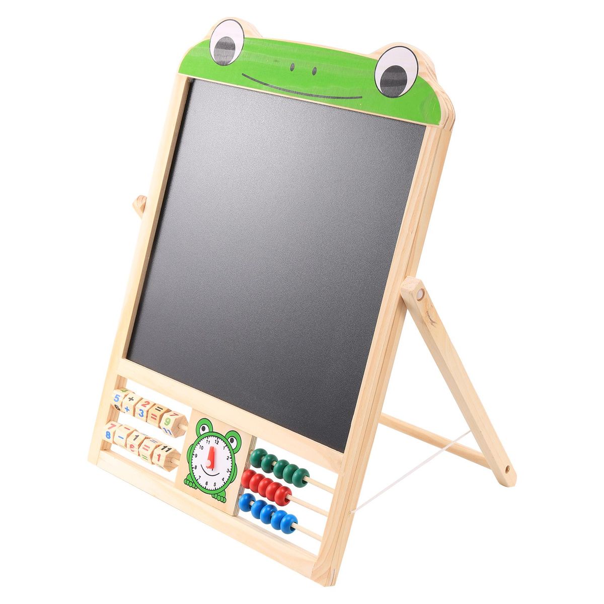 Children's Double Sided Easel Art Easel Chalk Chalkboard Magnetic Writing Board with Number Stickers and Tangram