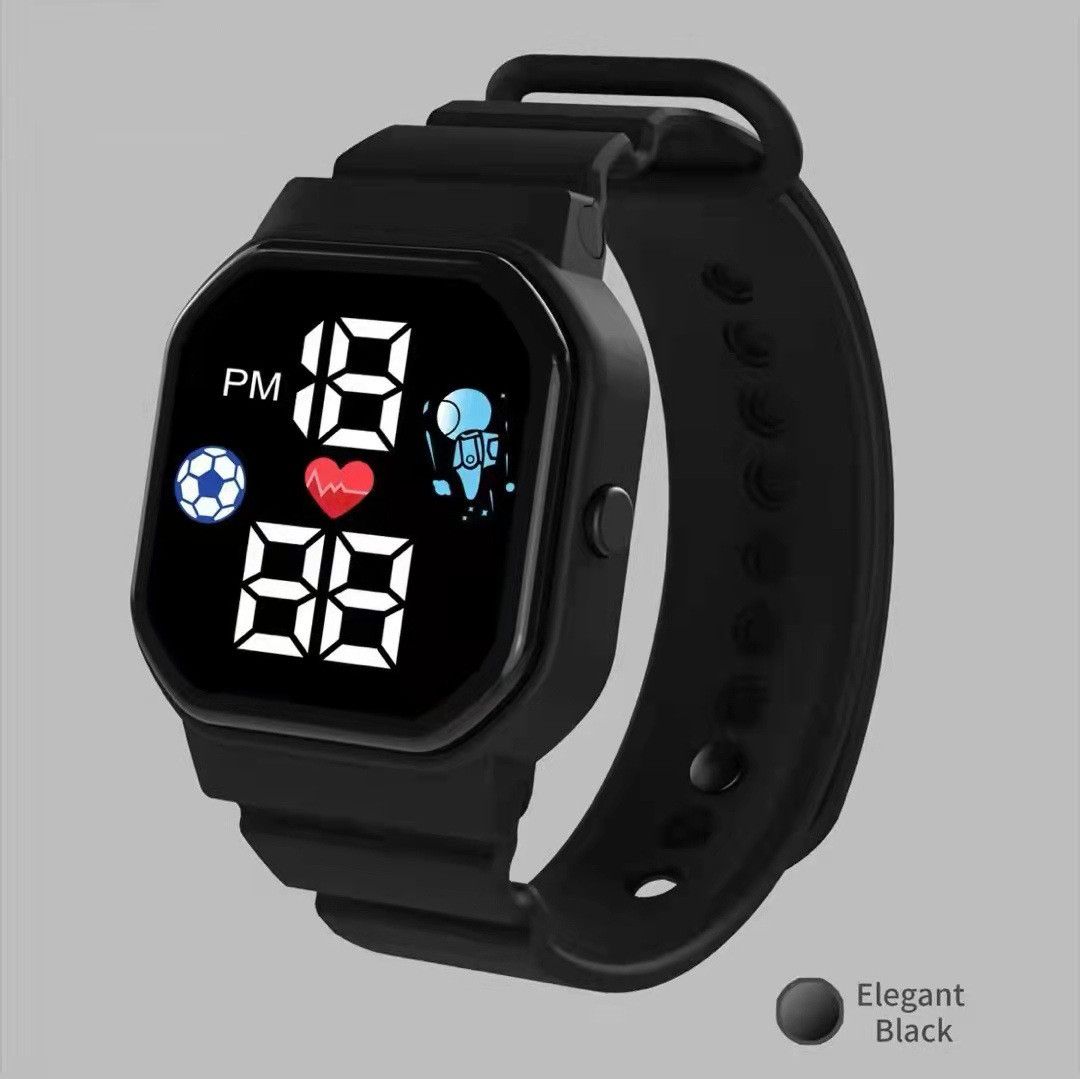 Cute Pattern Kids Watch Waterproof Children Digital Electronic Wristwatch Sports LED Watches For Boys Girls Relogio Infantil(#black 1)