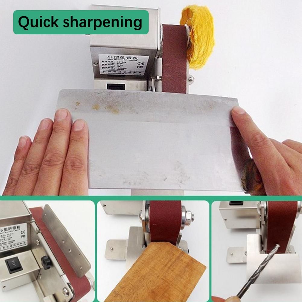 180W Small Sanding Machine Belt Sander 7 Gear Speed Adjustable Household Electric Polishing Machine Desktop Sanding Tool Metal Wood Cutters Grinding Machine with 10 Sanding Belts