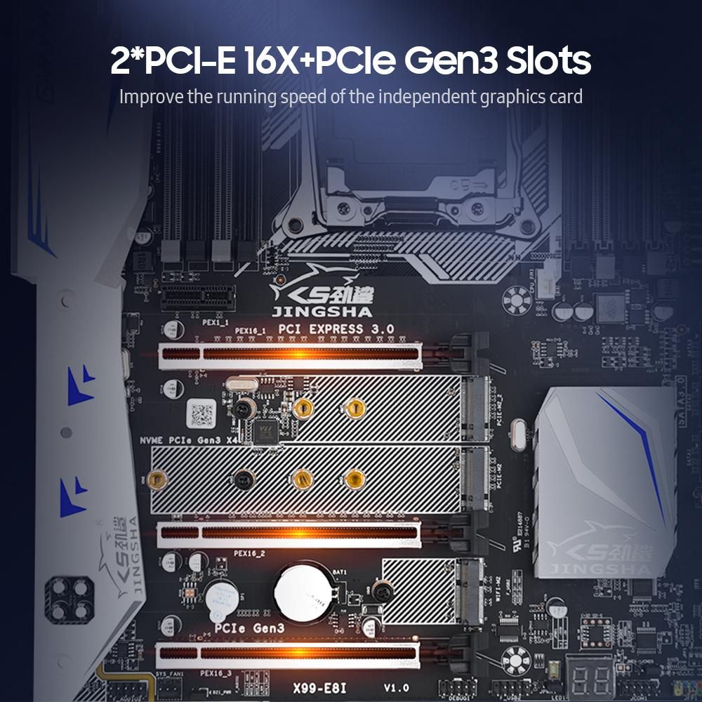 Jingsha X99-E8I Gaming Motherboard with 8 DDR4 Memory Slots 6 SATA3.0 Ports Support Intel Xeon E5 LGA2011-3 V3/V4 Series CPU