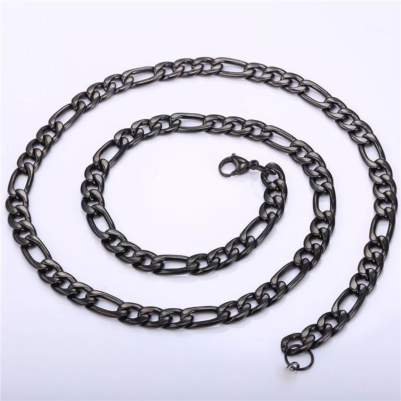 Mens Black Figaro Cuban Gold Necklace