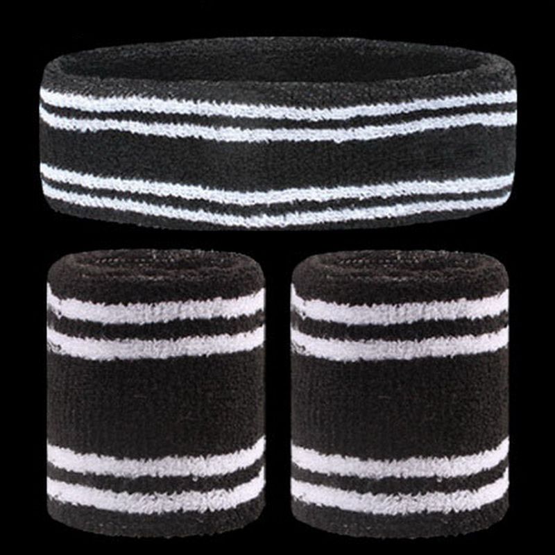 1 Set Sport Wristbands + Headband Towel Sweat Bands For Men Women Basketball Yoga Tennis Fitness Head Band Wrist Support Protect-2