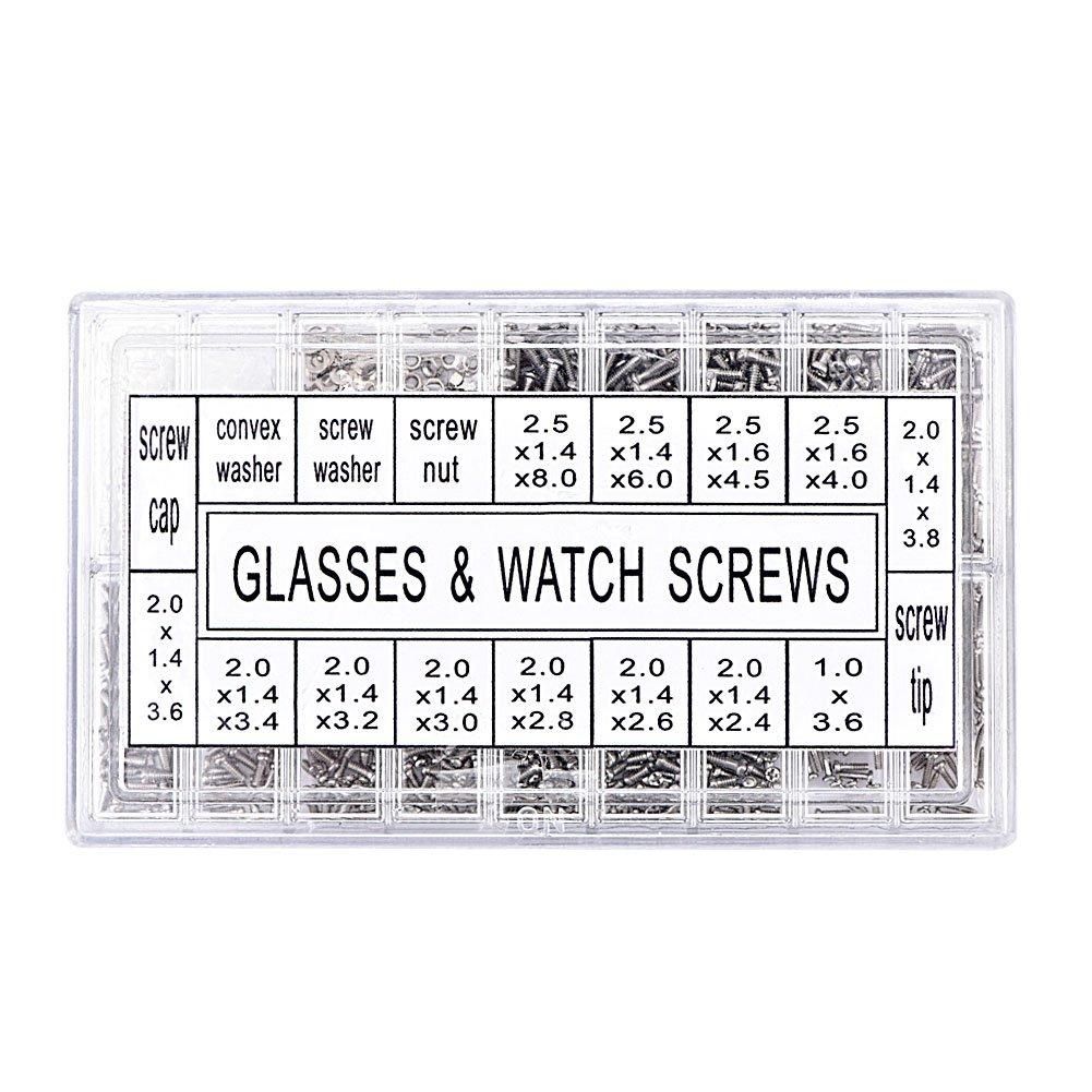 1000Pcs Stainless Steel Eyeglasses Watch Repair Screw Repment Kit Set Screws Nut Assortment Repair Tool Kit Set