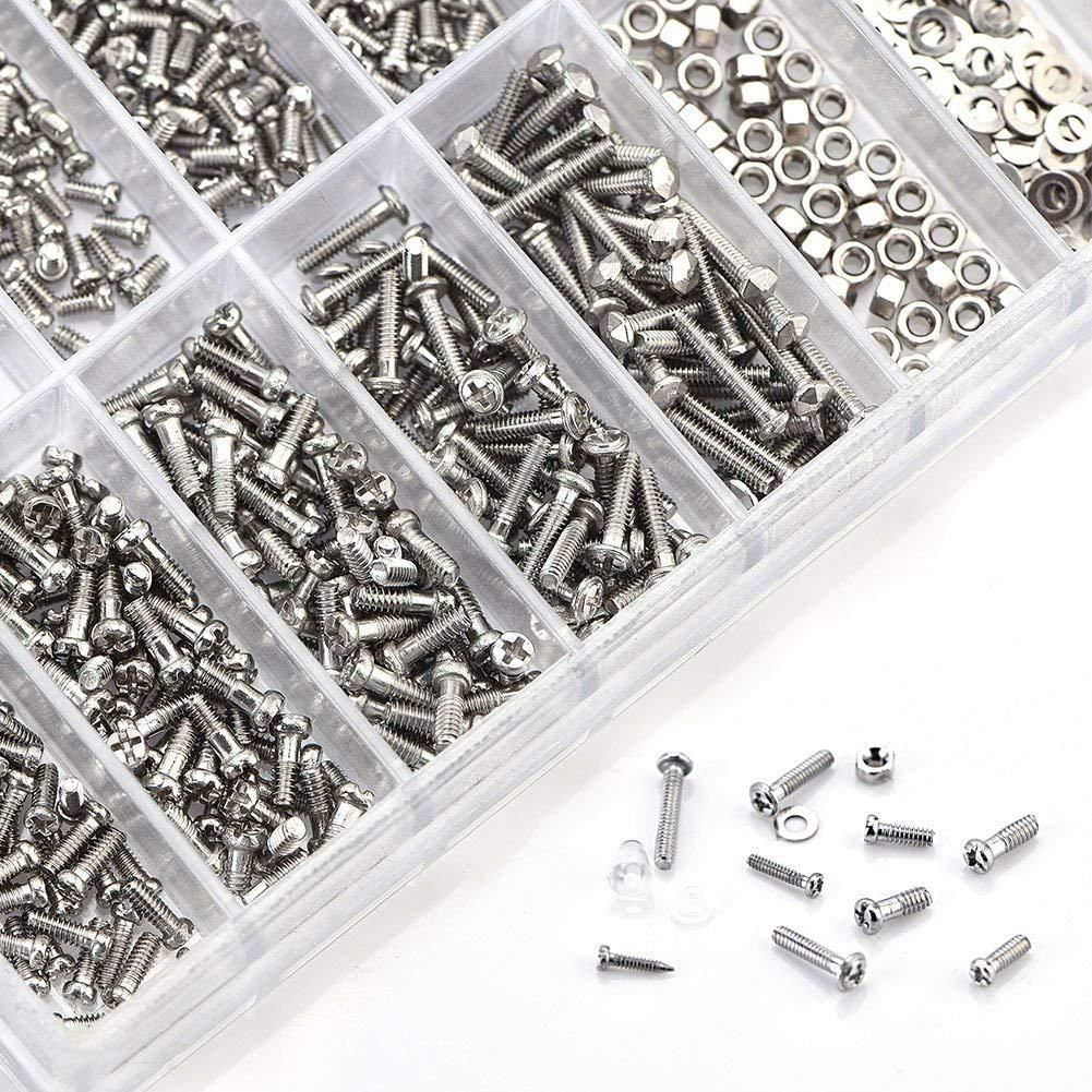 1000Pcs Stainless Steel Eyeglasses Watch Repair Screw Repment Kit Set Screws Nut Assortment Repair Tool Kit Set