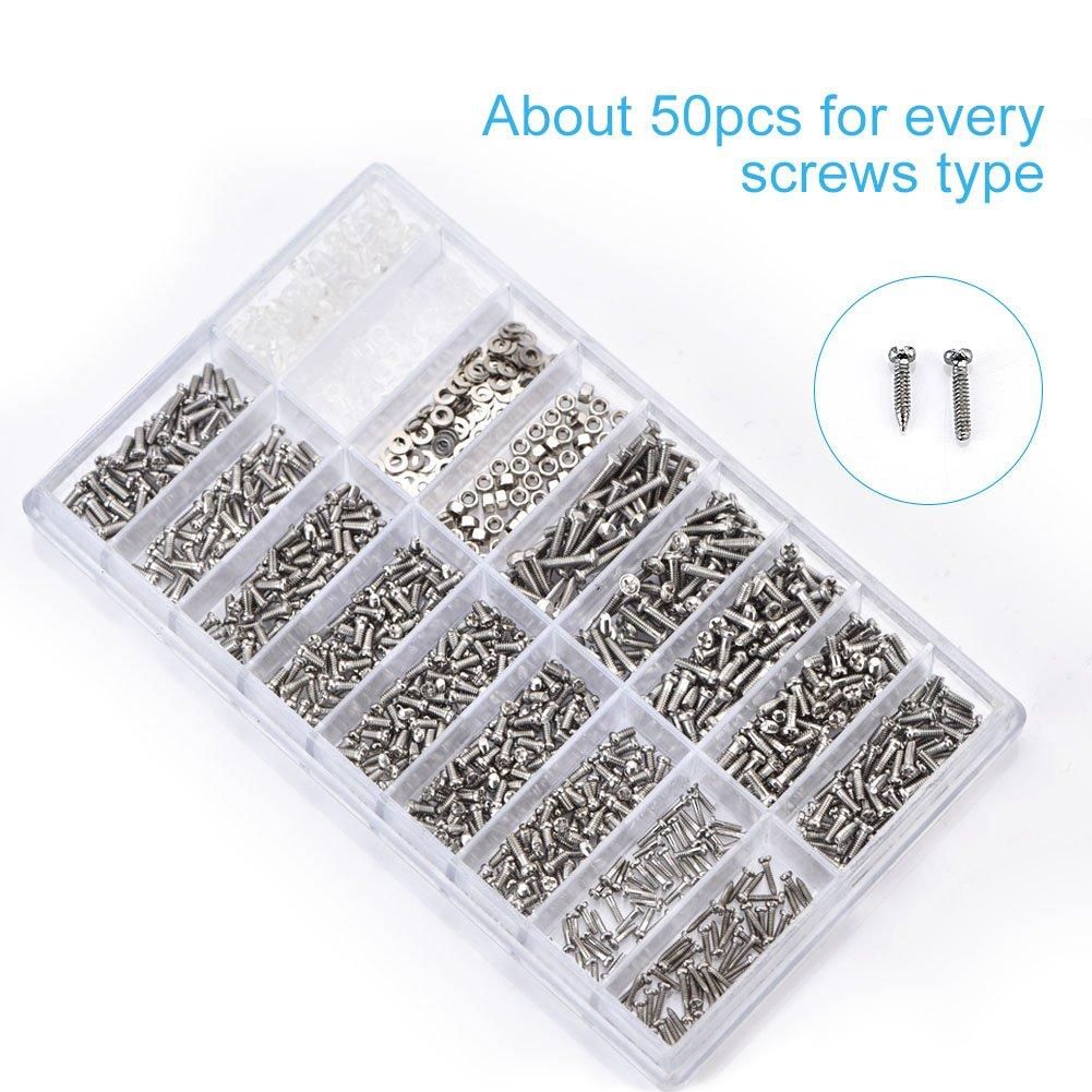 1000Pcs Stainless Steel Eyeglasses Watch Repair Screw Repment Kit Set Screws Nut Assortment Repair Tool Kit Set
