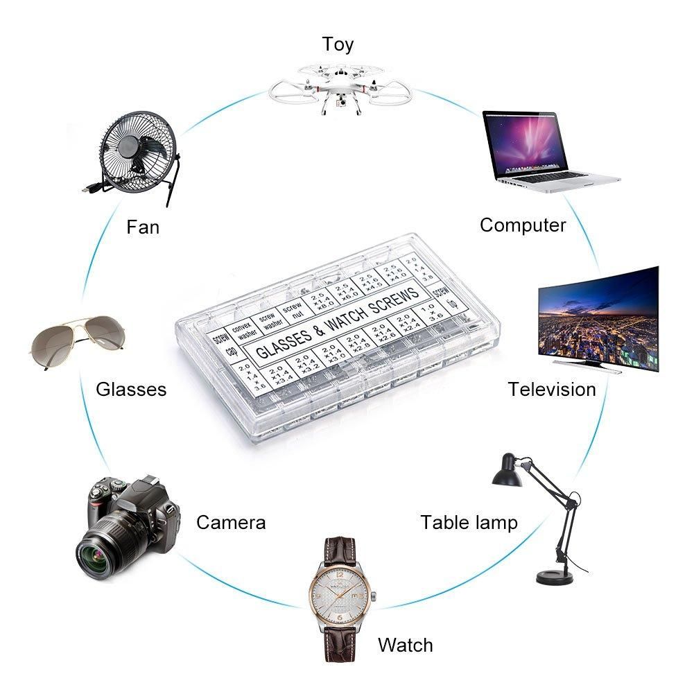 1000Pcs Stainless Steel Eyeglasses Watch Repair Screw Repment Kit Set Screws Nut Assortment Repair Tool Kit Set