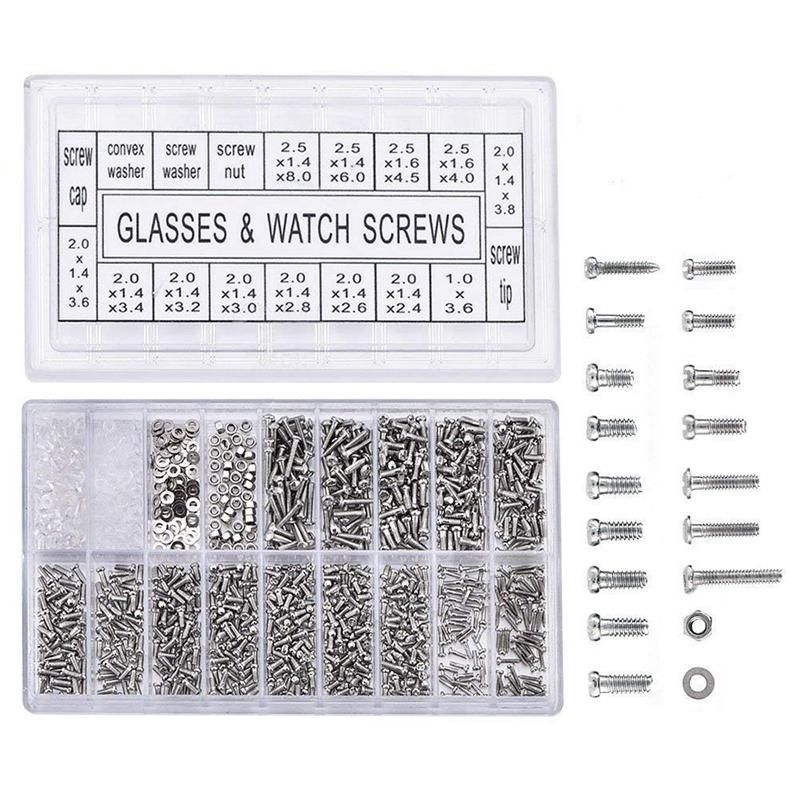 1000Pcs Stainless Steel Eyeglasses Watch Repair Screw Repment Kit Set Screws Nut Assortment Repair Tool Kit Set