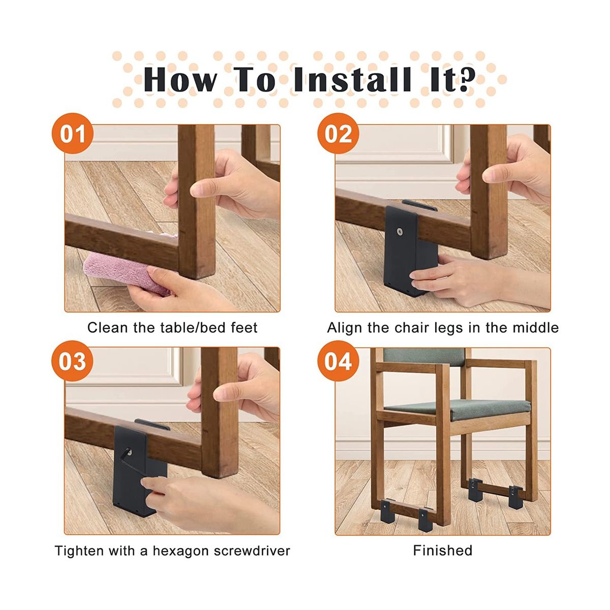 Adjustable Bed Risers 4InFurniture Risers with Screw Clamp4Pc Couch Risers for Furniture Thickness 0-16In for Table