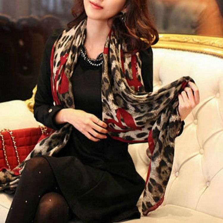 Autumn And Winter Leopard Heart-shape Pattern Scarf Shawl Dual-use Long Sunscreen Scarf