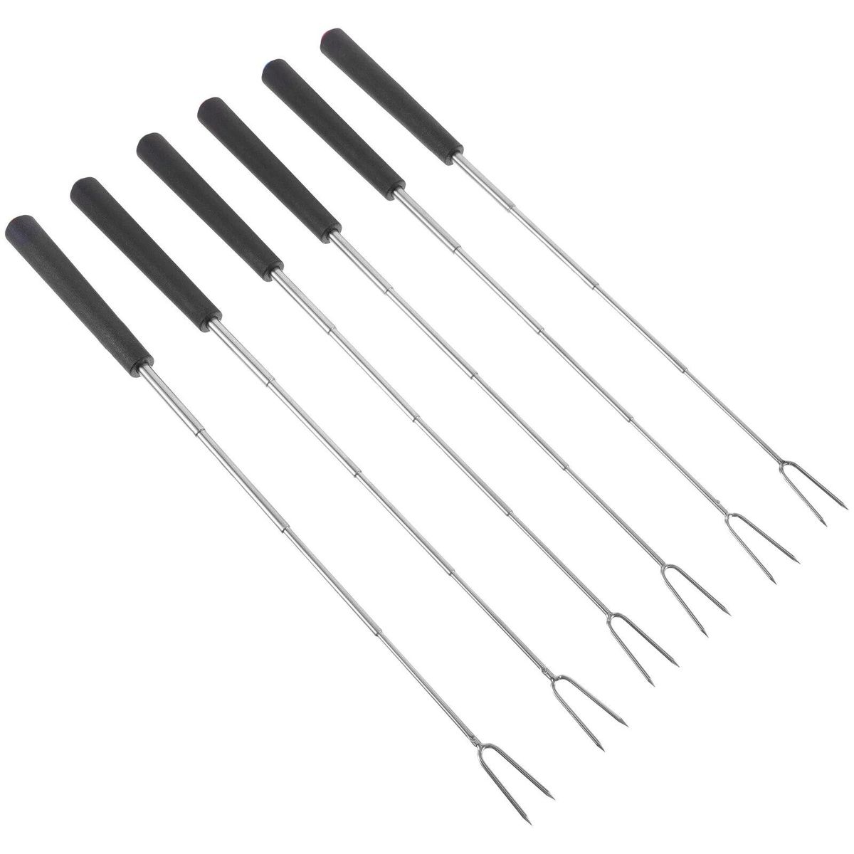 6 Pcs Telescopic Barbecue Fork Meat Set Grill Outdoor Stick Marshmallow Sticks Metal Stainless Steel Forks Grilling