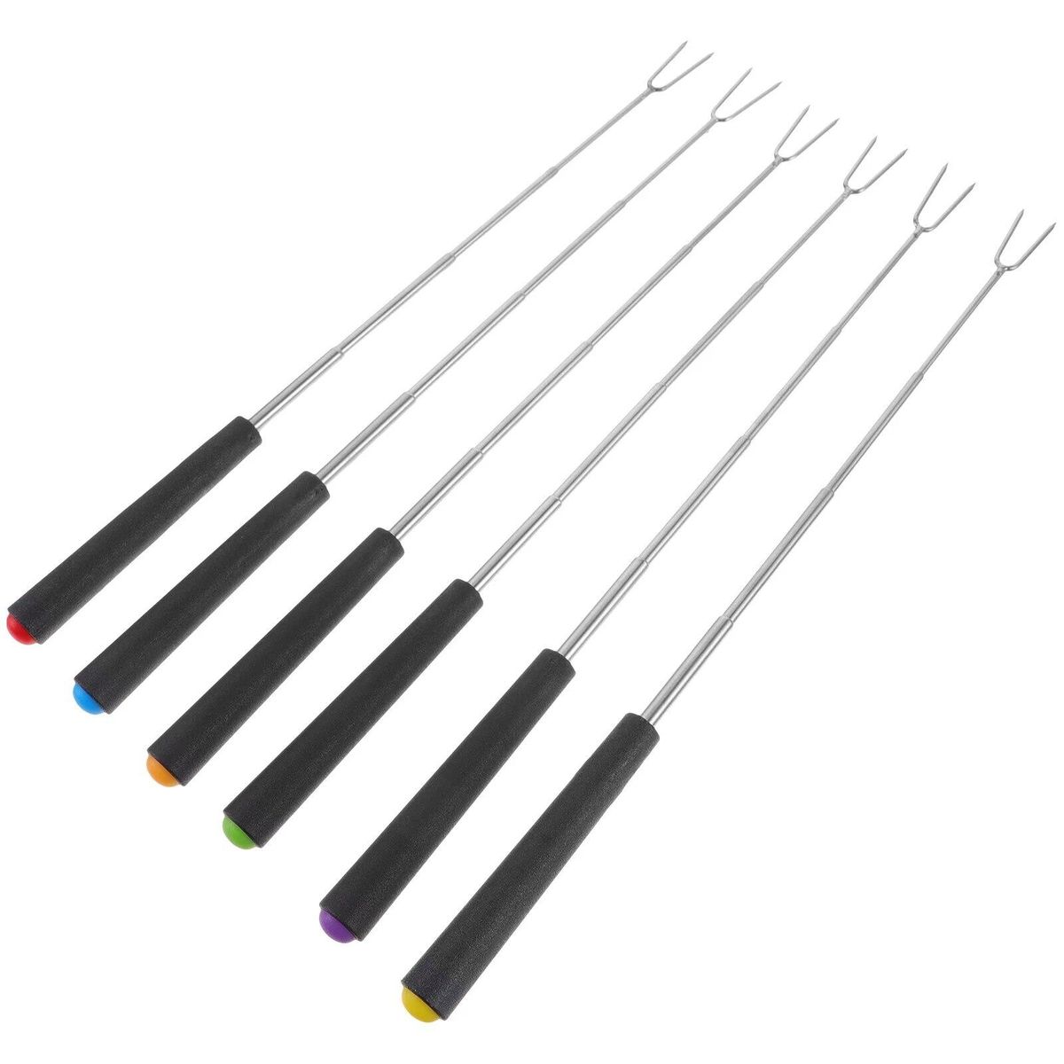 6 Pcs Telescopic Barbecue Fork Meat Set Grill Outdoor Stick Marshmallow Sticks Metal Stainless Steel Forks Grilling