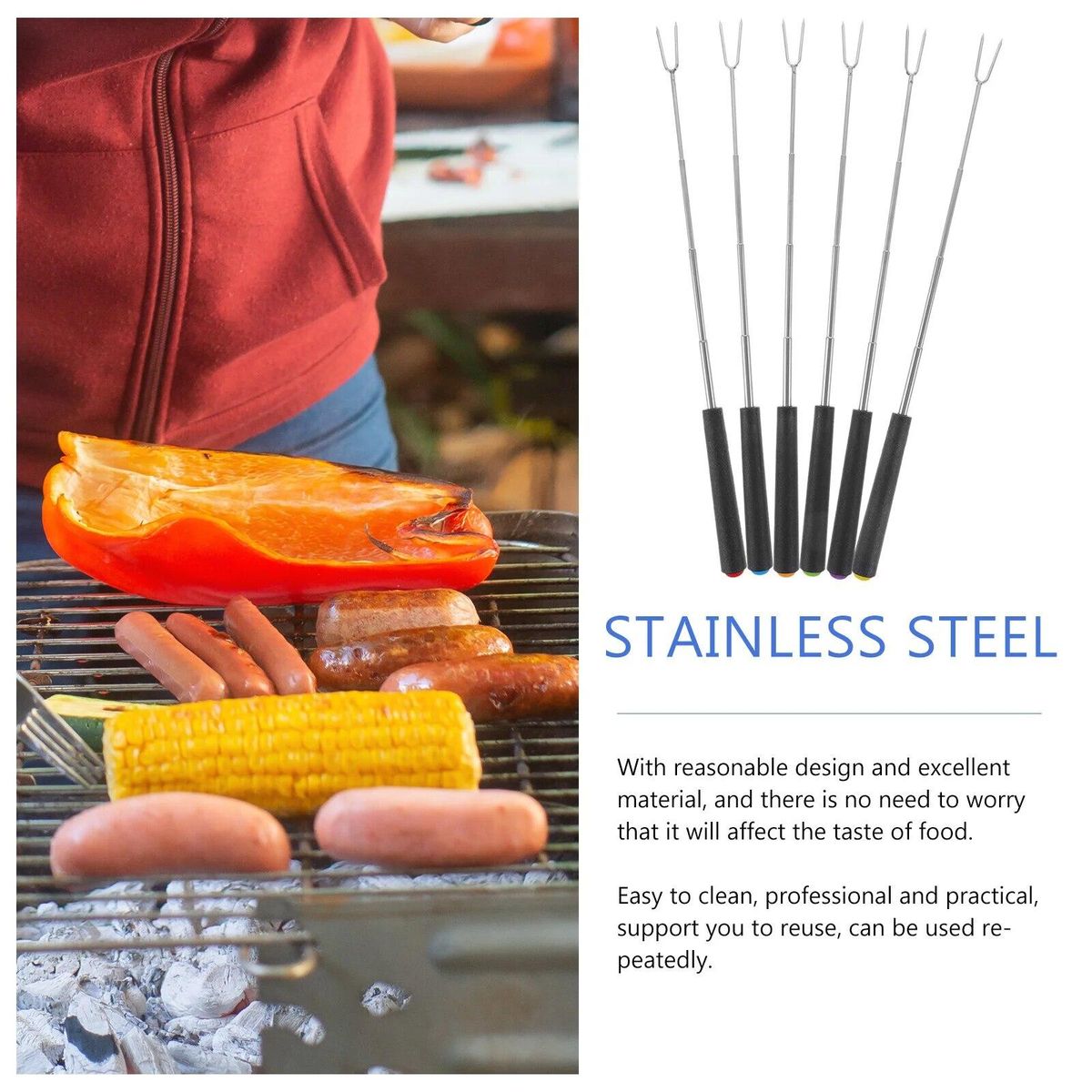 6 Pcs Telescopic Barbecue Fork Meat Set Grill Outdoor Stick Marshmallow Sticks Metal Stainless Steel Forks Grilling