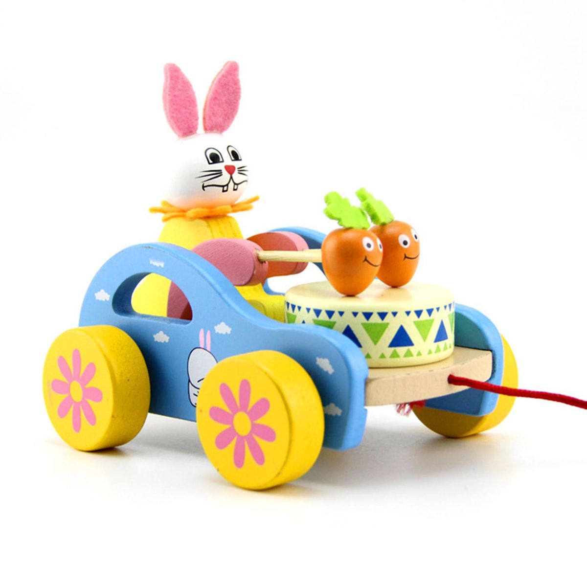 Pull Car Toy Cartoon Rabbit Wooden Pull Car Toy
