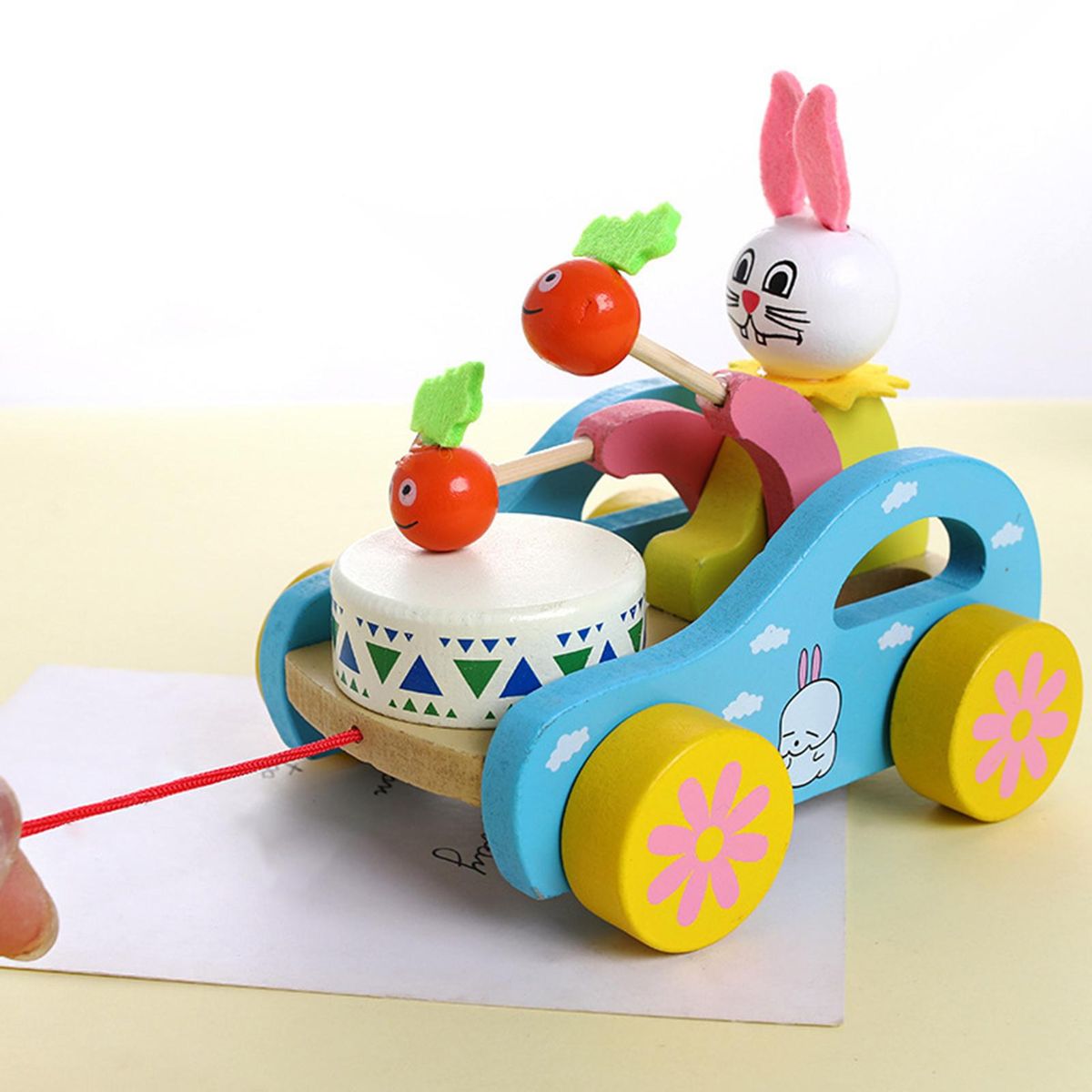 Pull Car Toy Cartoon Rabbit Wooden Pull Car Toy