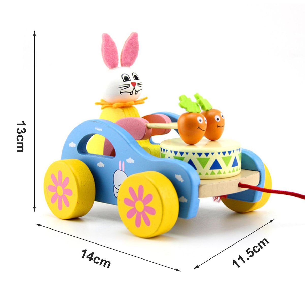 Pull Car Toy Cartoon Rabbit Wooden Pull Car Toy